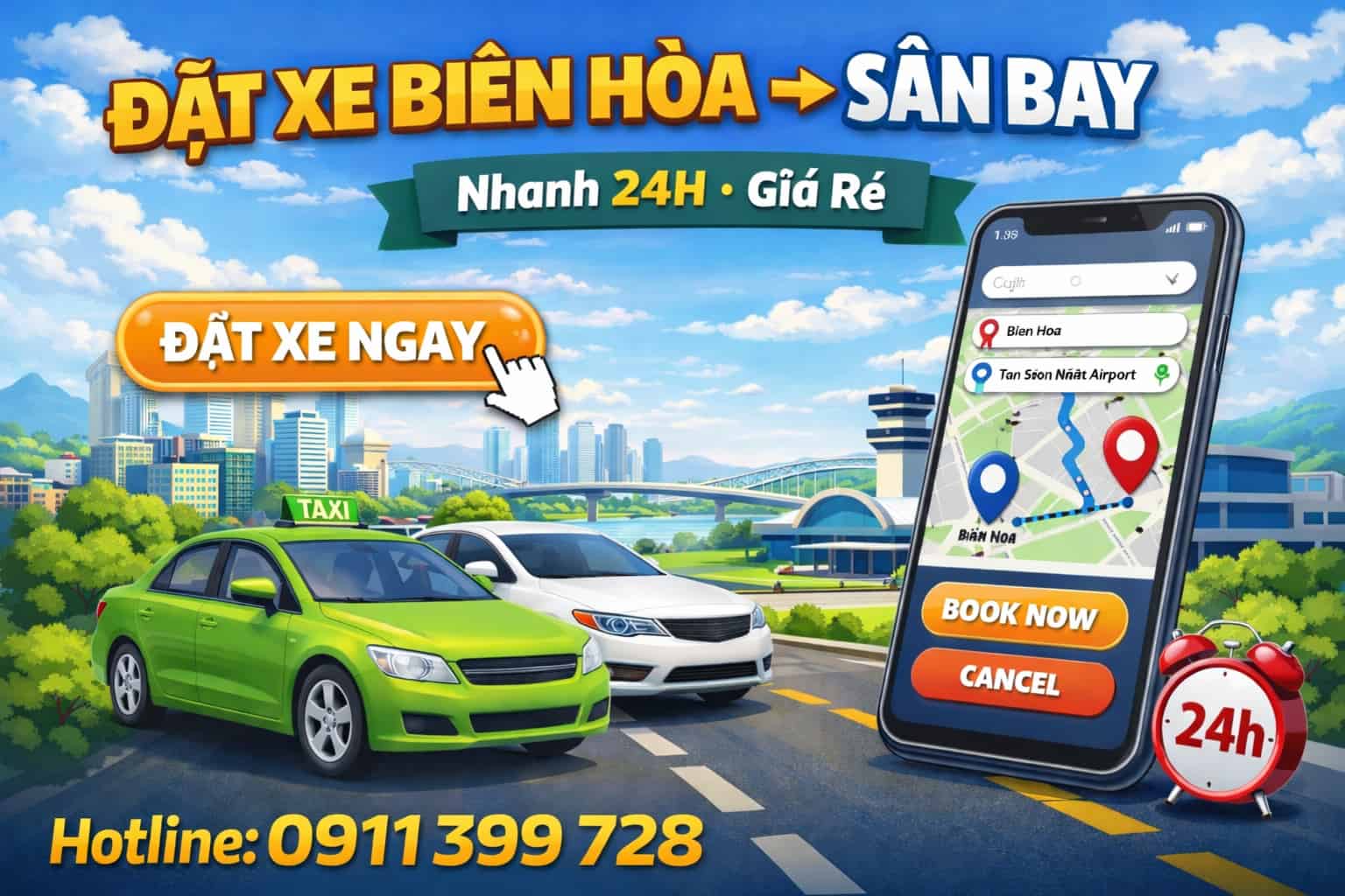 đặt xe biên hòa đi sân bay nhanh 24h