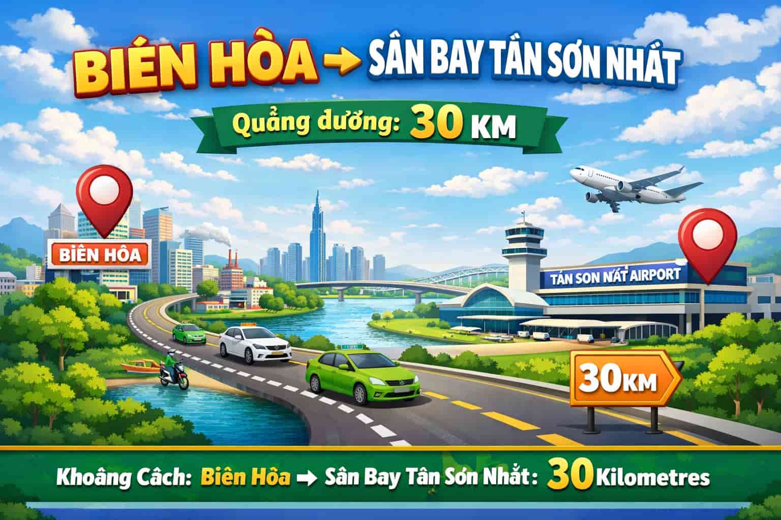đường đi từ biên hòa đến sân bay tân sơn nhất bao nhiêu km