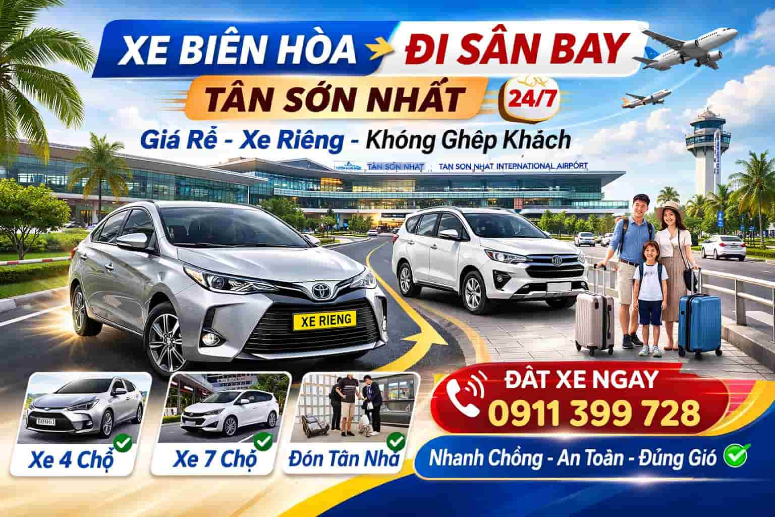 xe biên hòa đi sân bay tân sơn nhất giá rẻ xe riêng không ghép khách